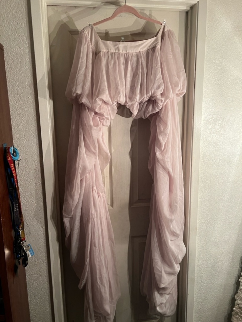 Sheer cream, floaty draped gathered,midriff top